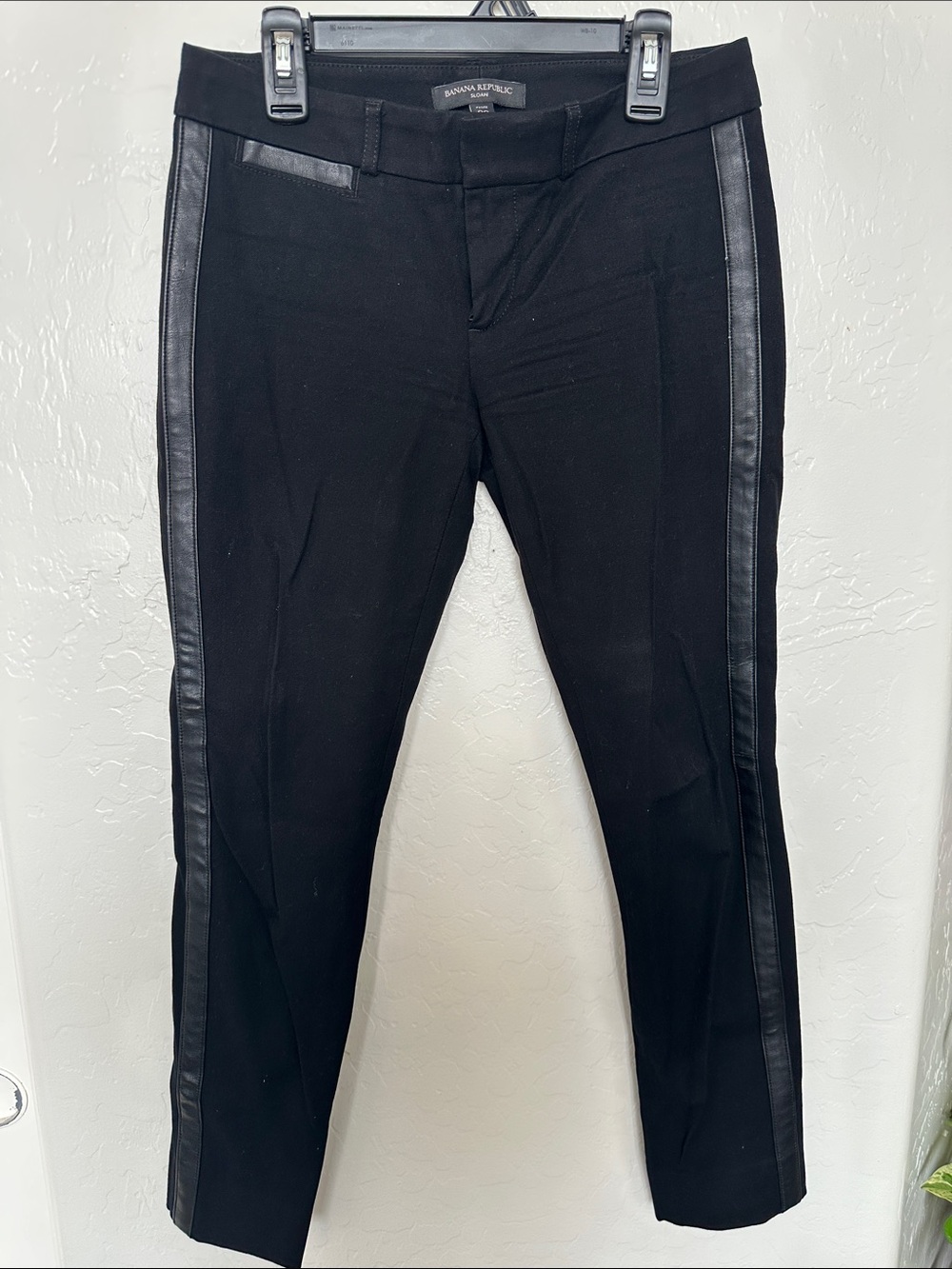 Banana Republic Black Pants with Faux Leather Side Stripe